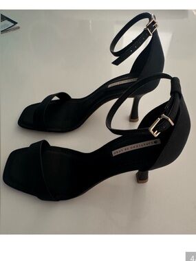 Black Ankle-Strap Stiletto Heel Sandals vegan leather size 5 new in box